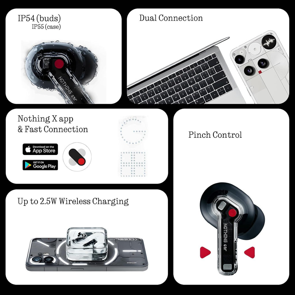 Nothing Ear Wireless Earbuds Bluetooth, 45Db Hybrid Smart ANC Earbuds, 11Mm Deep Bass Boost, Hi-Res Audio with LDAC & LHDC 5.0, 6 Mics Call, 40.5H Playtime with Fast Charging Case, Chatgpt Supported