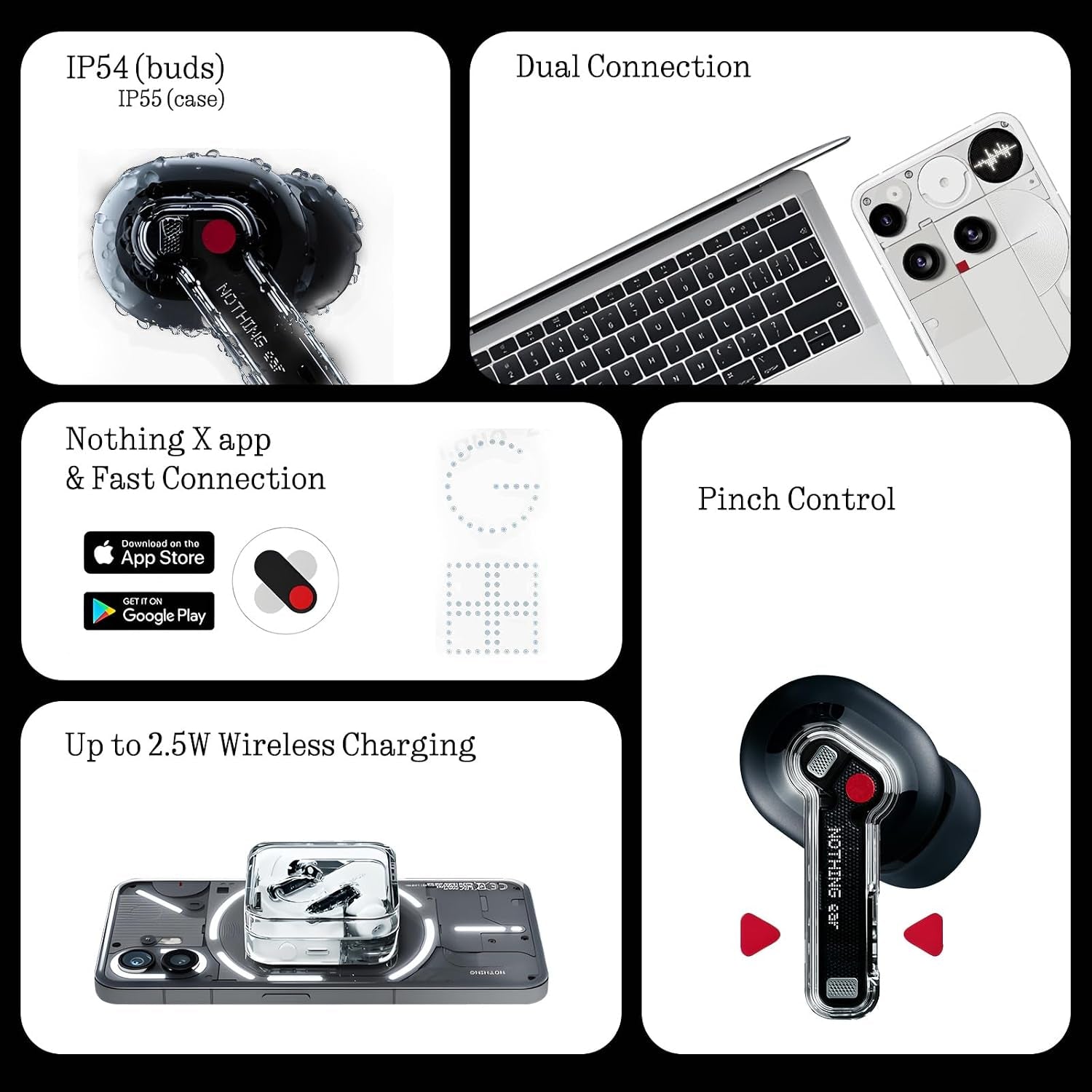 Nothing Ear Wireless Earbuds Bluetooth, 45Db Hybrid Smart ANC Earbuds, 11Mm Deep Bass Boost, Hi-Res Audio with LDAC & LHDC 5.0, 6 Mics Call, 40.5H Playtime with Fast Charging Case, Chatgpt Supported