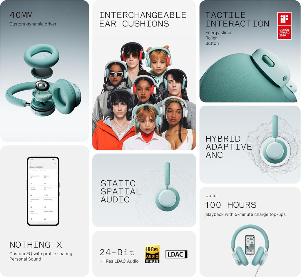 Headphone Pro Active Noise Canceling Wireless Headphones Bluetooth 5.4 over the Ear Headset, 50H ANC Playtime, Bass&Treble Slider, Custom Eq&Spatial Audio, Hi-Res LDAC, Light Green
