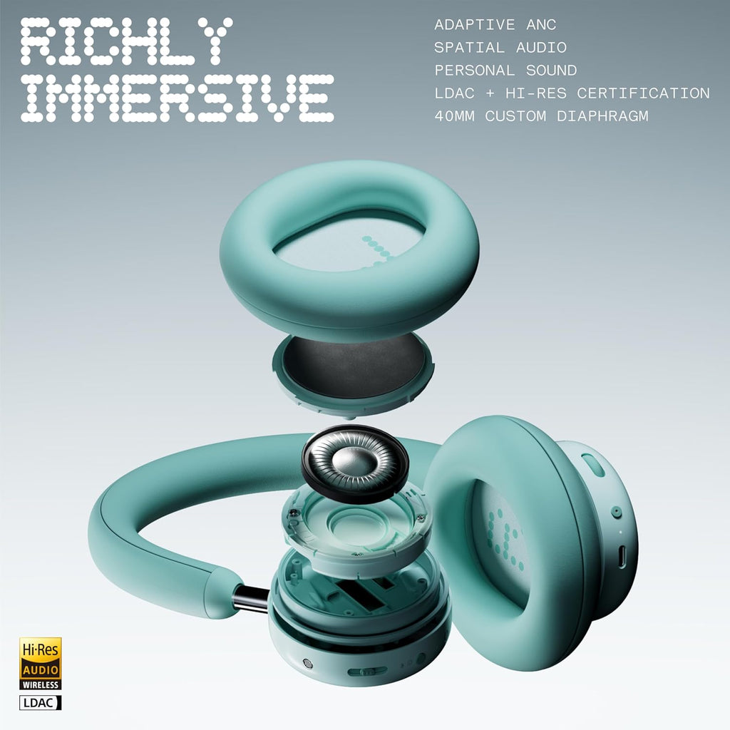 Headphone Pro Active Noise Canceling Wireless Headphones Bluetooth 5.4 over the Ear Headset, 50H ANC Playtime, Bass&Treble Slider, Custom Eq&Spatial Audio, Hi-Res LDAC, Light Green